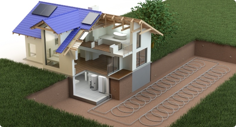 Geothermal system diagram underneath home