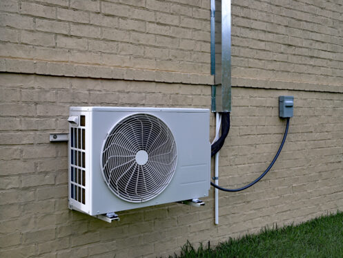 A mini-split system outside a Sioux Falls home.